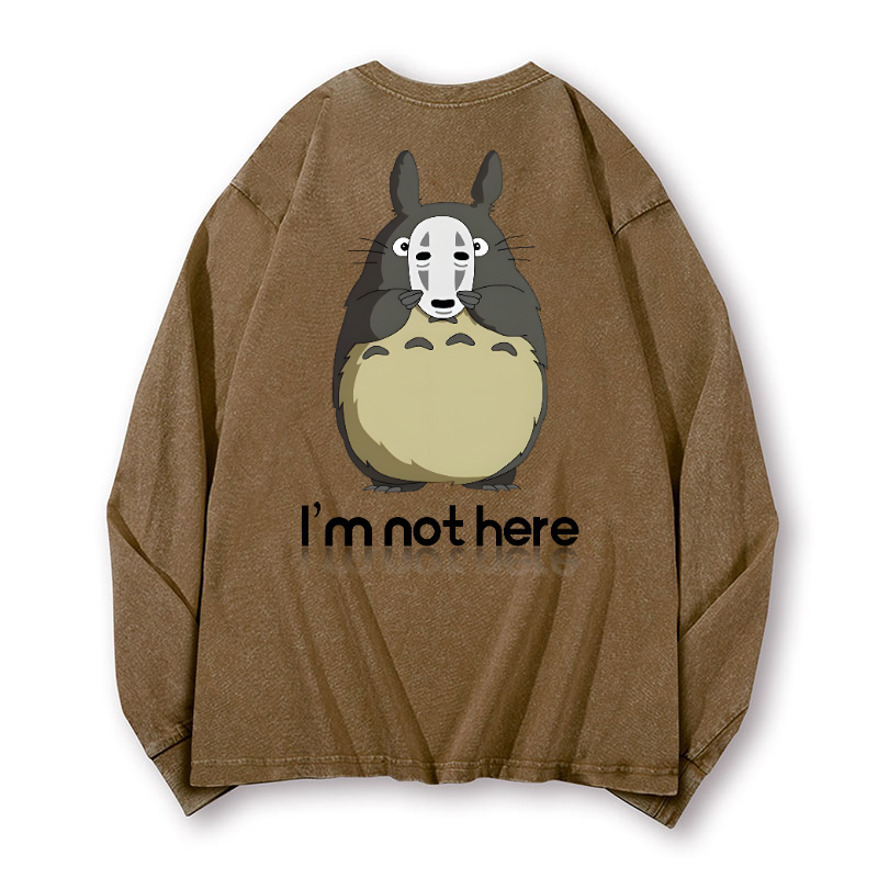Ghibli Totoro No Face Kaonashi Vintage Washed Cotton Back Art Long-sleeve T-shirt