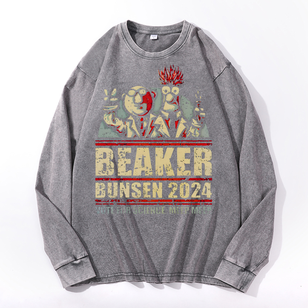 Beaker Bunsen 2024Vintage Cotton Wash Crewneck Long-Sleeve T-Shirt