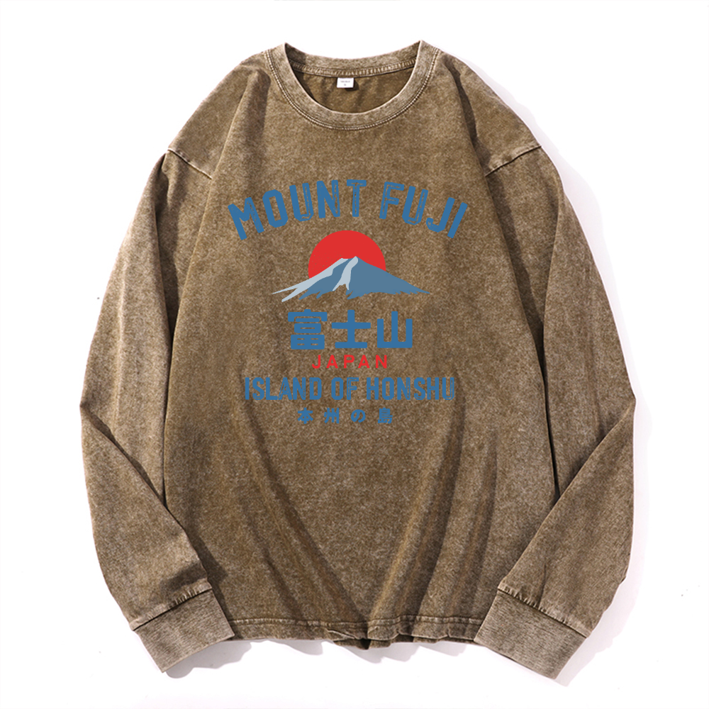 Fuji Mountain Vintage Cotton Wash Crewneck Long-Sleeve T-Shirt