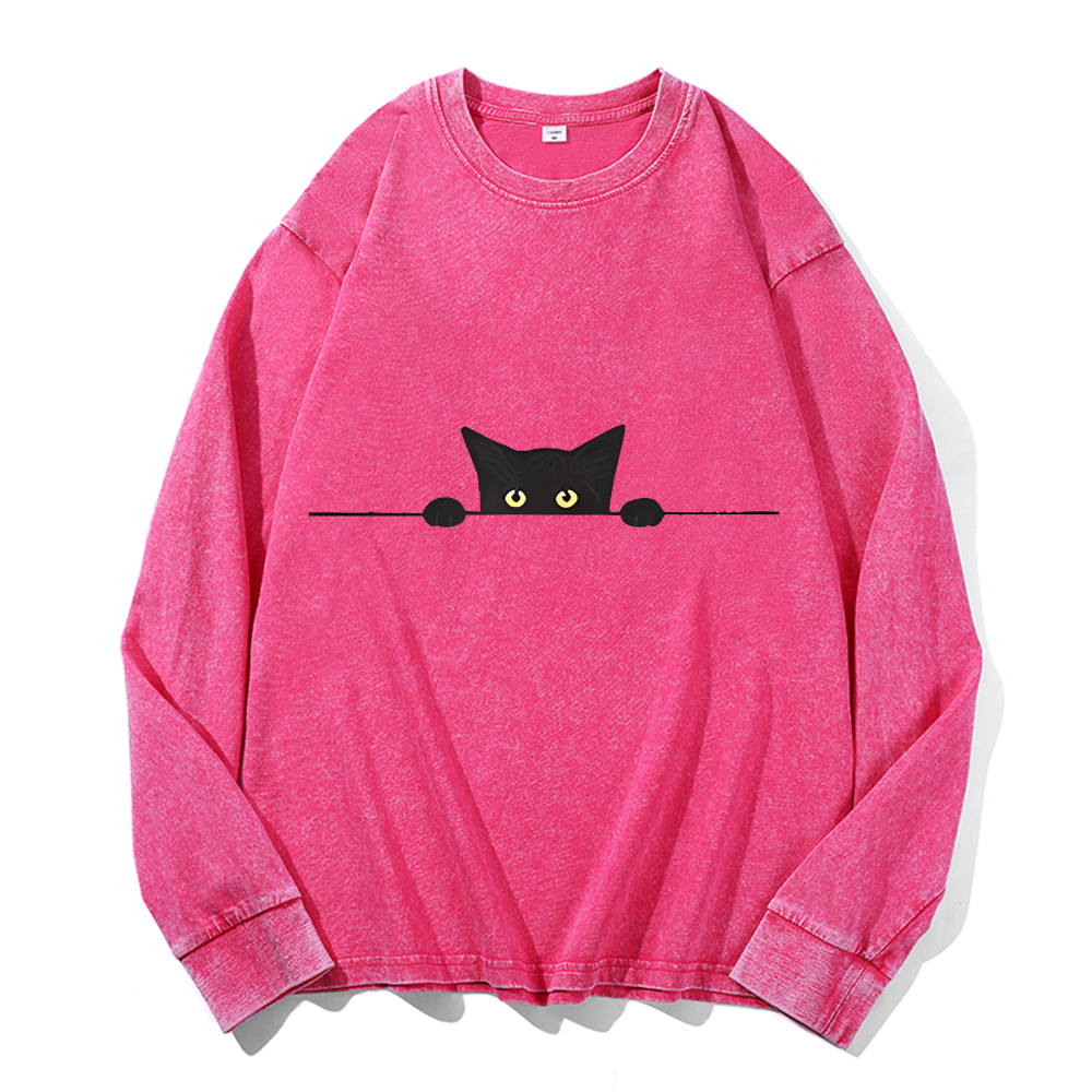 Vintage Cotton Wash Crewneck Long-Sleeve T-Shirt