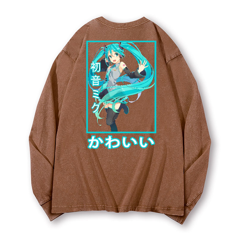 Hatsune Miku Vintage Washed Cotton Back Art Long-sleeve T-shirt