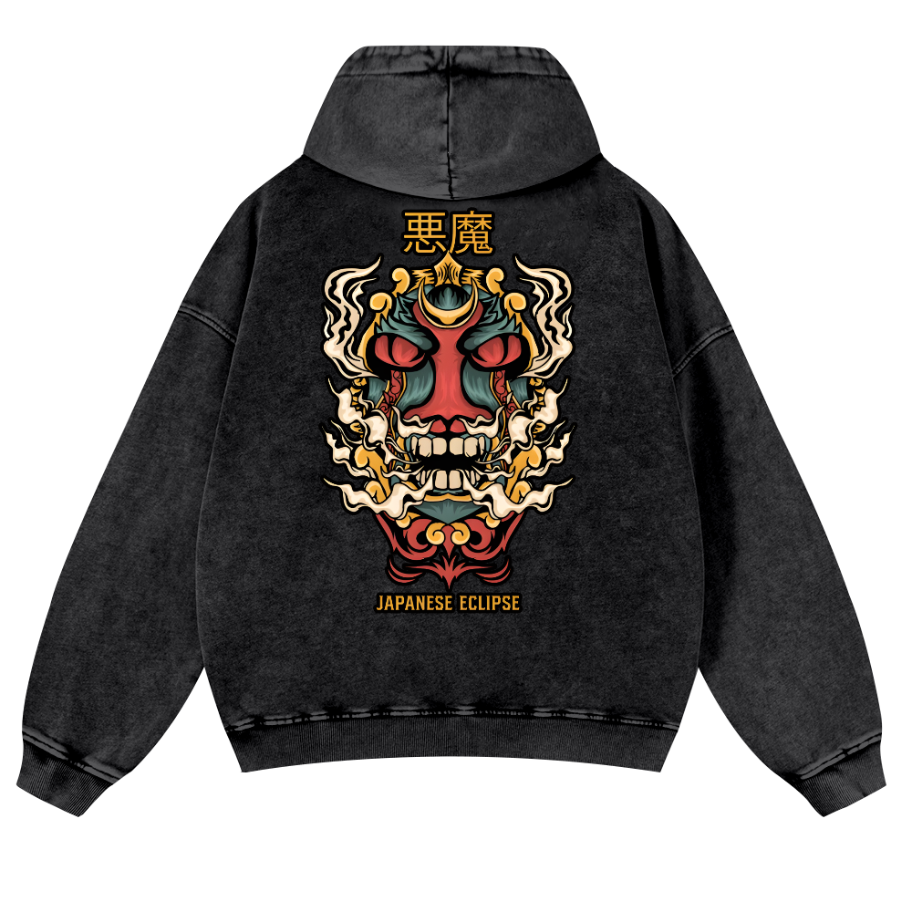 Japan Eclipse Vintage Washed Cotton Back Art Hoodie