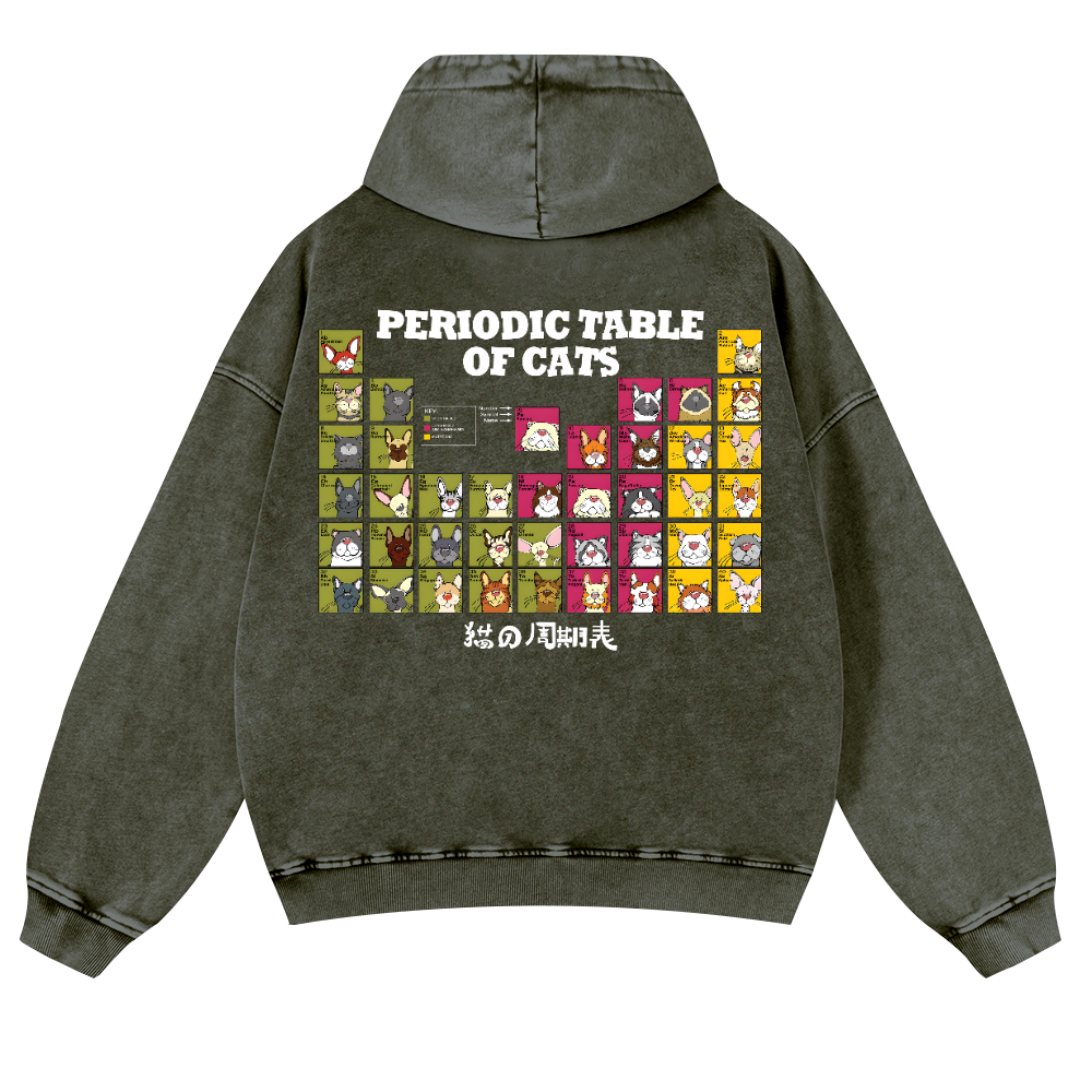 Periodic Table of Cats Vintage Washed Cotton Back Art Hoodie