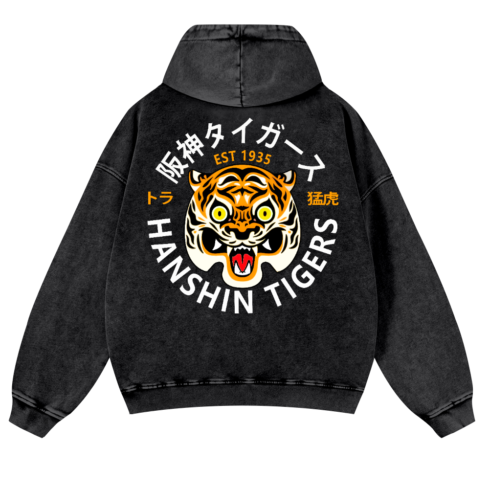 Hanshin Tigers Vintage Washed Cotton Back Art Hoodie