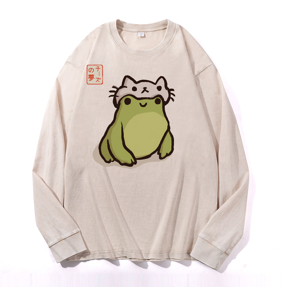 Frog Vintage Cotton Wash Crewneck Long-Sleeve T-Shirt