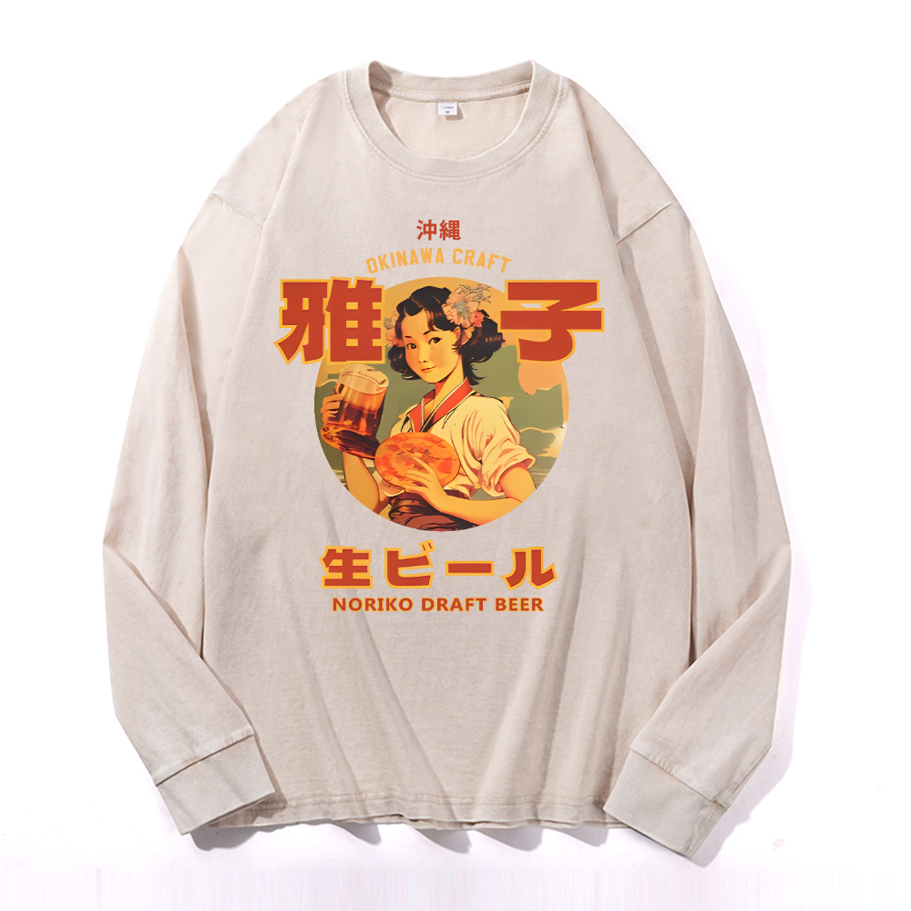 Okinawa Noriko Draft Beer Vintage Cotton Wash Long-sleeve T-shirt
