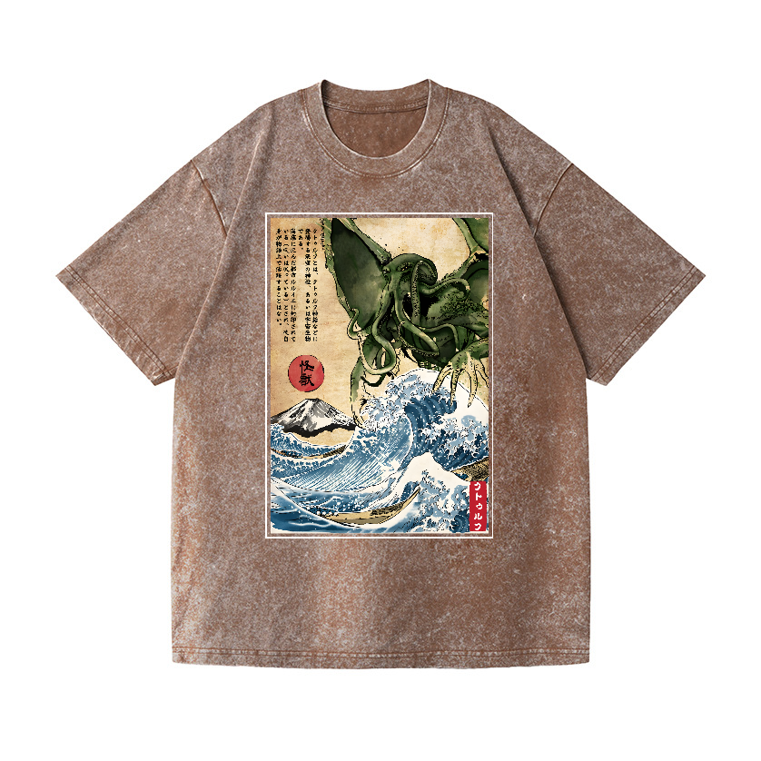 Octopus Ukiyoe Vintage Wash Japanese Design T-Shirt