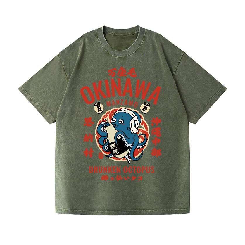 Okinawa Manzamo Drunken Octopus Vintage Wash Japanese Design T-Shirt