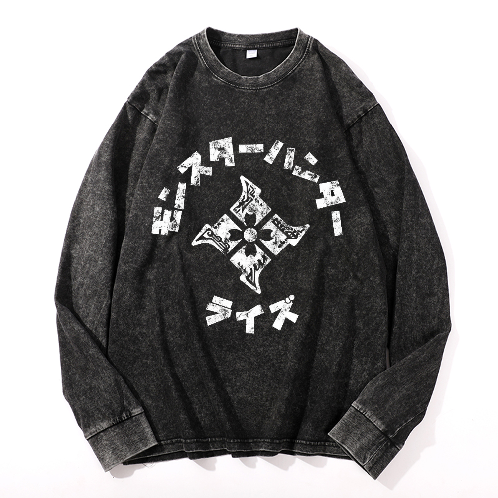 Vintage Cotton Wash Crewneck Long-Sleeve T-Shirt