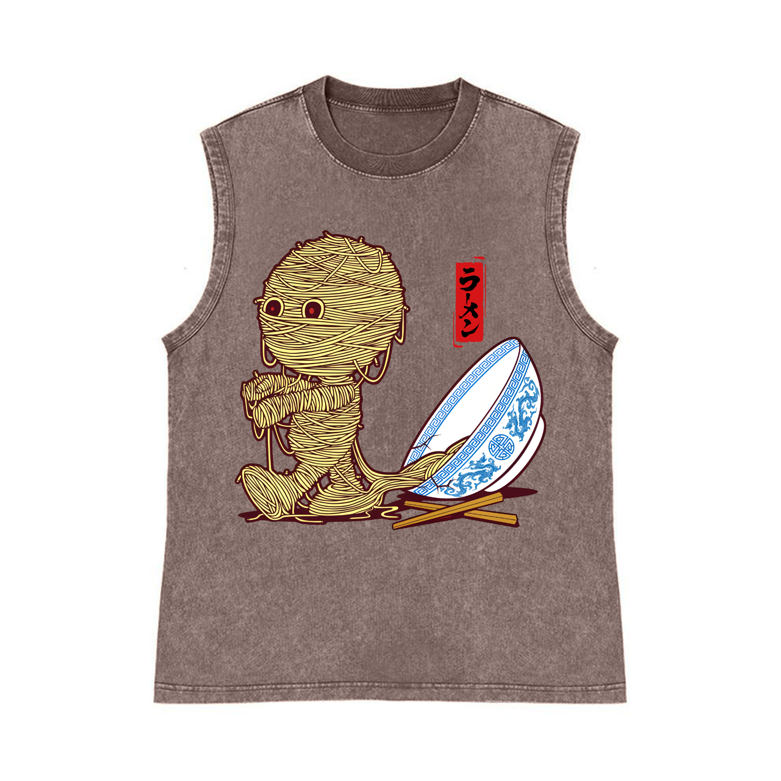 Ramen Mummy Pure Cotton Wash-Dyed Sleeveless Tank Top