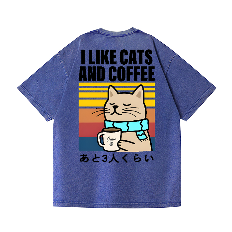 Cat Coffee Vintage Wash Japanese Design Back Art T-Shirt