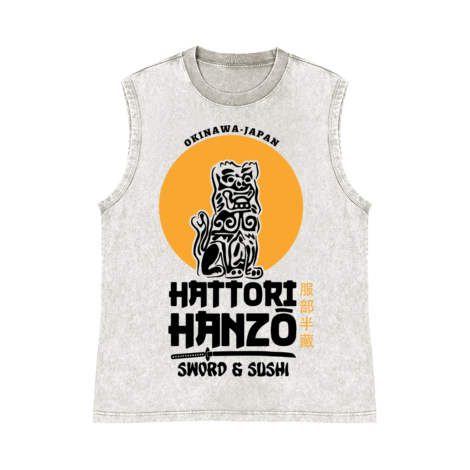 Okinawa Hattori Hanzo Komainu Pure Cotton Wash-Dyed Sleeveless Tank Top
