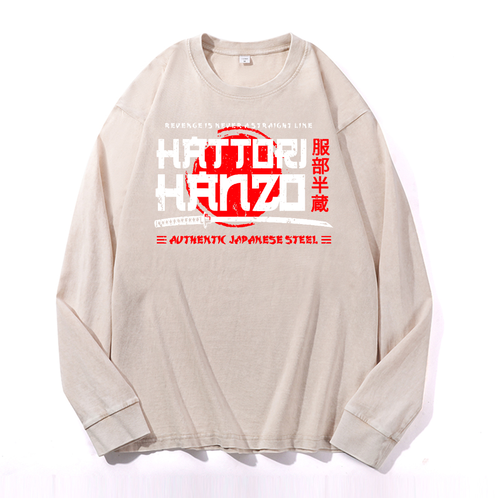 Hattori Hanzo Vintage Cotton Wash Crewneck Long-Sleeve T-Shirt