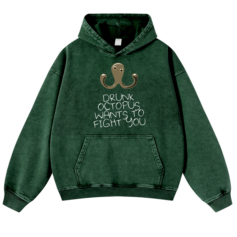 Drunken Octopus Vintage Washed Thick Cotton Hoodie
