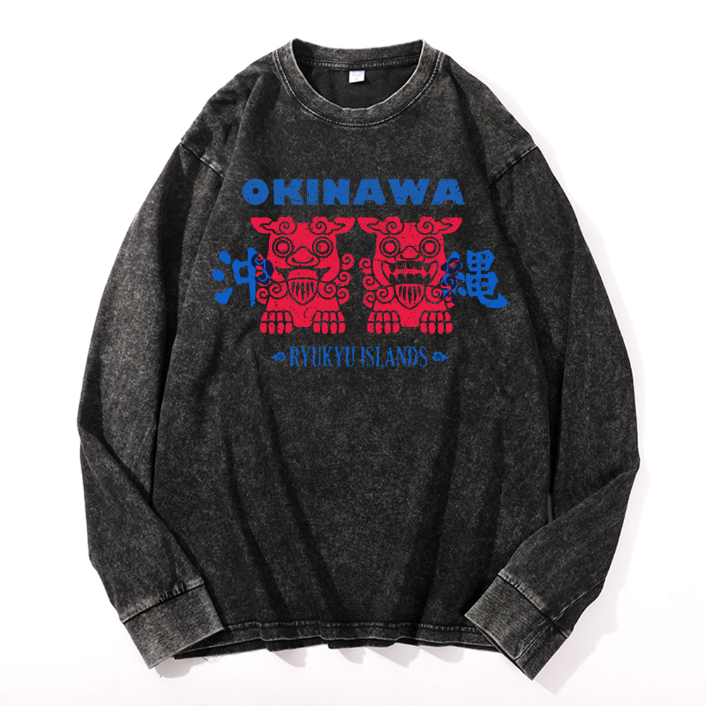 Okinawa Vintage Cotton Wash Crewneck Long-Sleeve T-Shirt