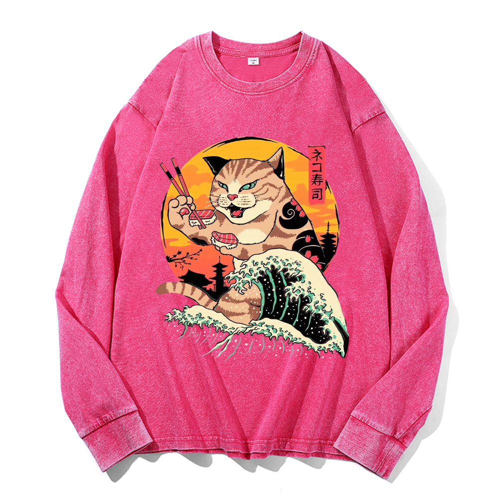 Vintage Cotton Wash Crewneck Long-Sleeve T-Shirt