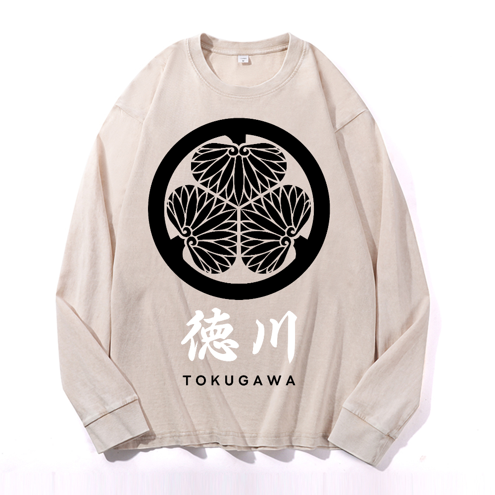 Tokugawa Ieyasu Vintage Cotton Wash Crewneck Long-Sleeve T-Shirt