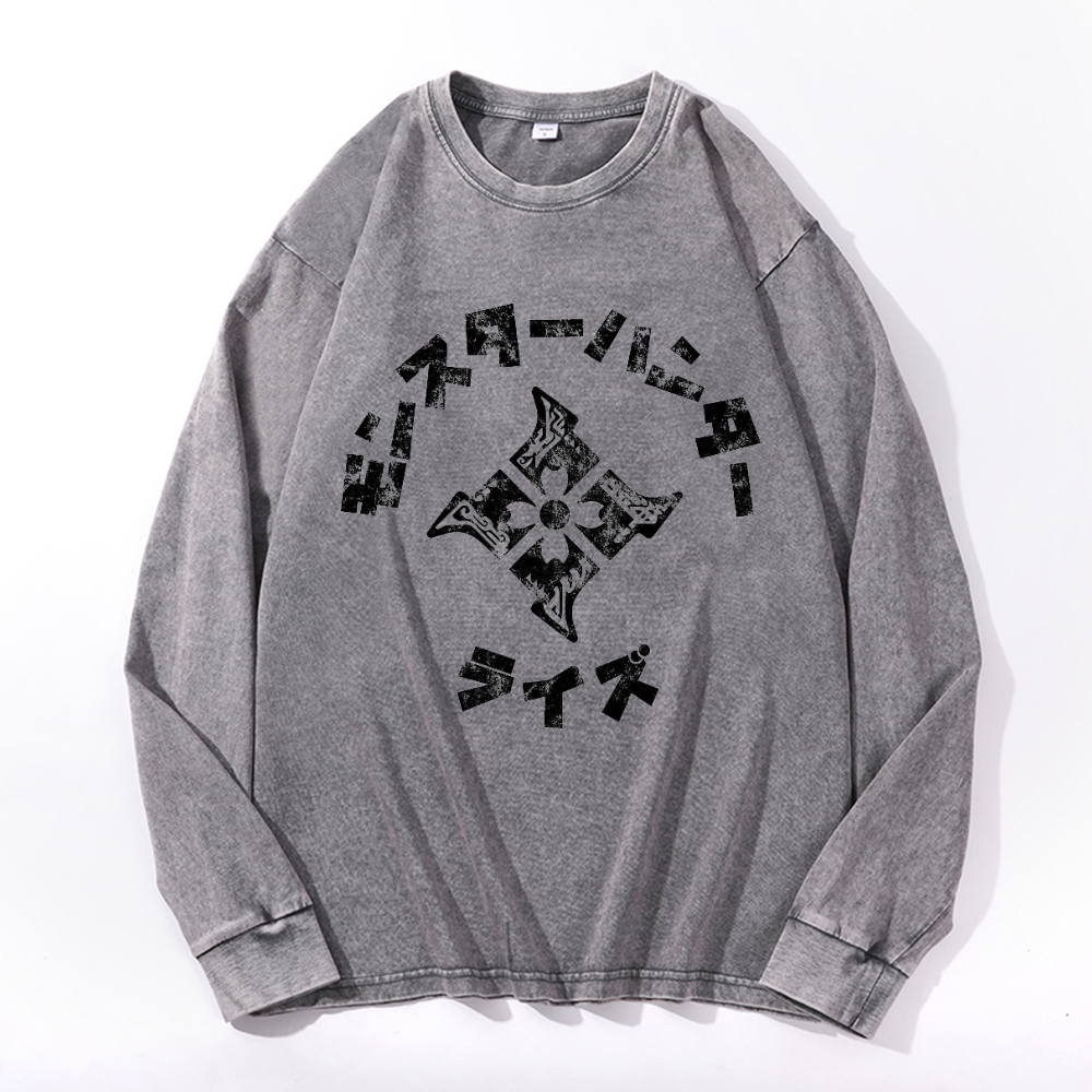 Vintage Cotton Wash Crewneck Long-Sleeve T-Shirt