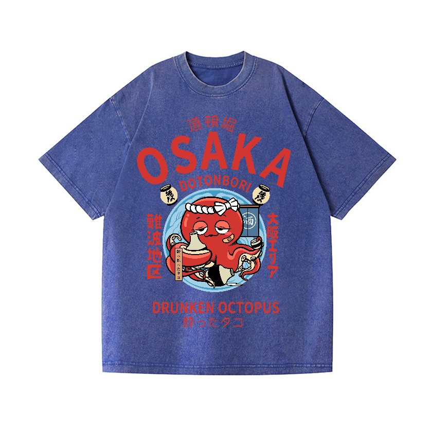 Osaka Dotonbori Drunken Octopus Vintage Wash Japanese Design T-Shirt