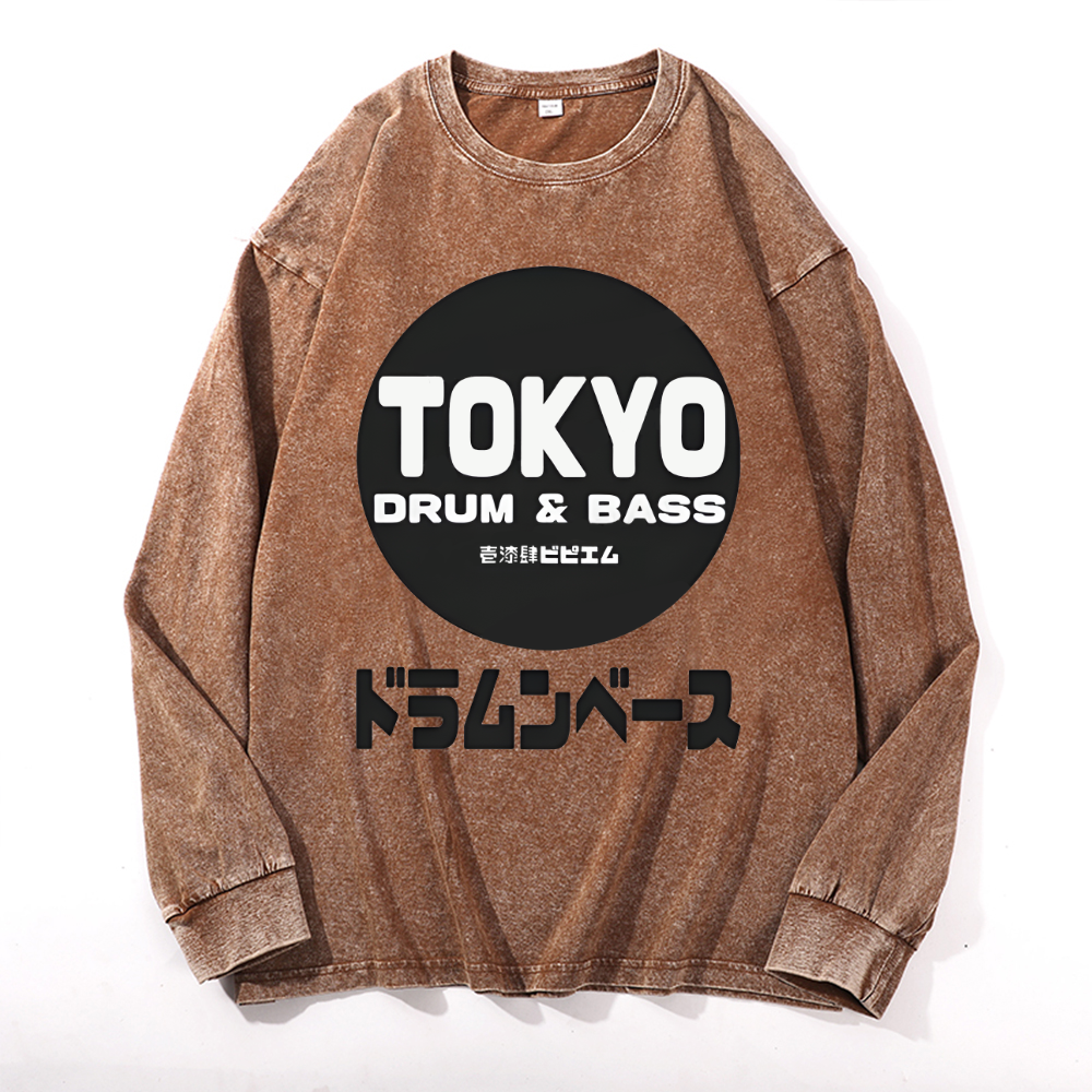 Tokyo Vintage Cotton Wash Crewneck Long-Sleeve T-Shirt