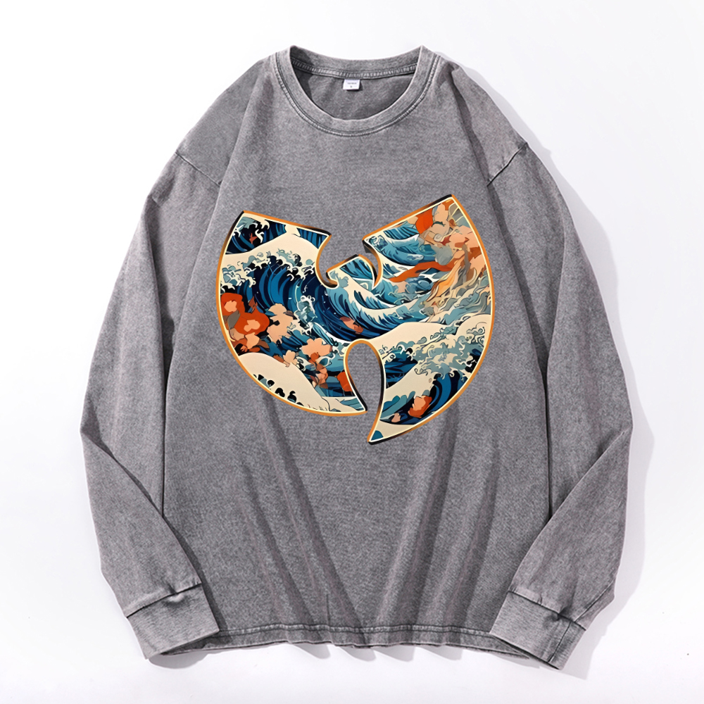 Vintage Cotton Wash Crewneck Long-Sleeve T-Shirt