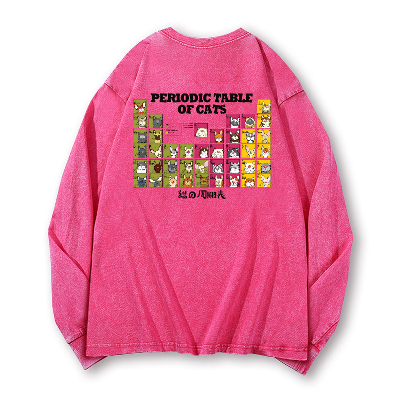 Periodic Table of Cats Vintage Washed Cotton Back Art Long-sleeve T-shirt