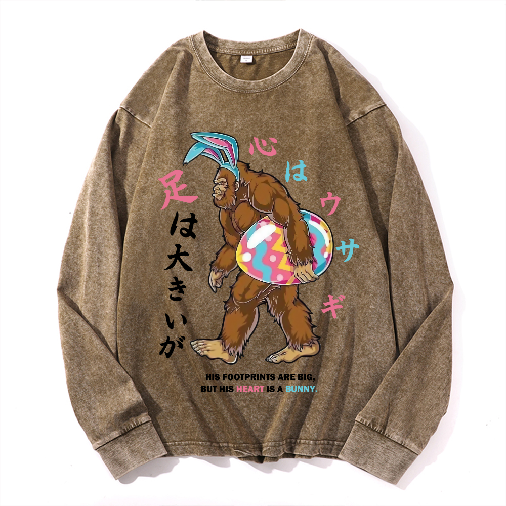 Easter Bigfoot Vintage Cotton Wash Long-sleeve T-shirt