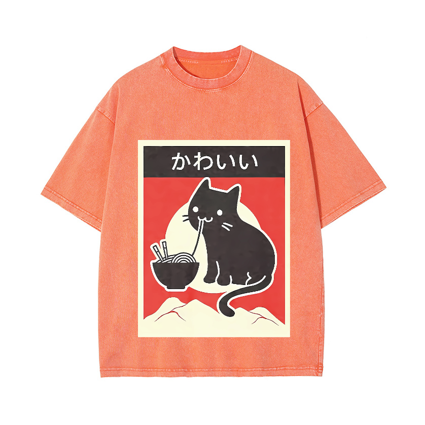 Ramen Cat Vintage Wash Japanese Design T-Shirt