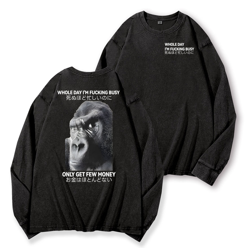 Gorilla Only Get Few Money Vintage Washed Cotton Back Art Long-sleeve T-shirt