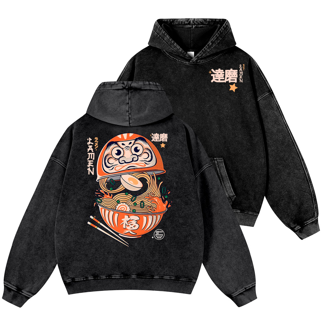 Daruma Ramen Vintage Washed Cotton Back Art Hoodie