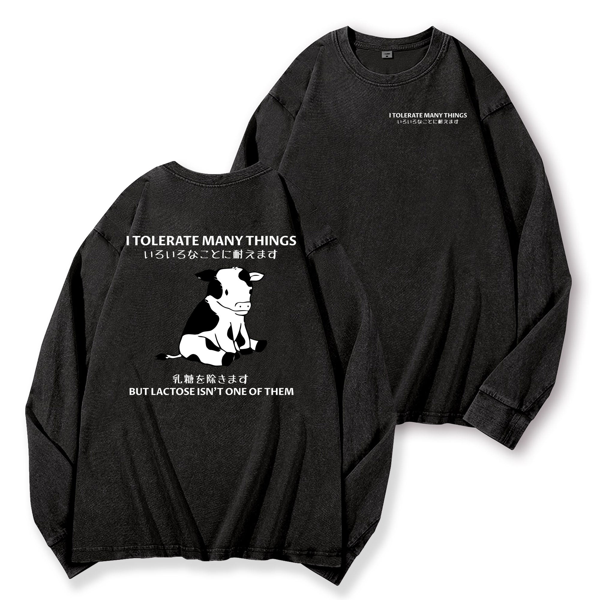 Lactose Cow Vintage Washed Cotton Back Art Long-sleeve T-shirt