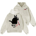 The Black Cat with a Knife Vintage Washed Cotton Back Art Hoodie