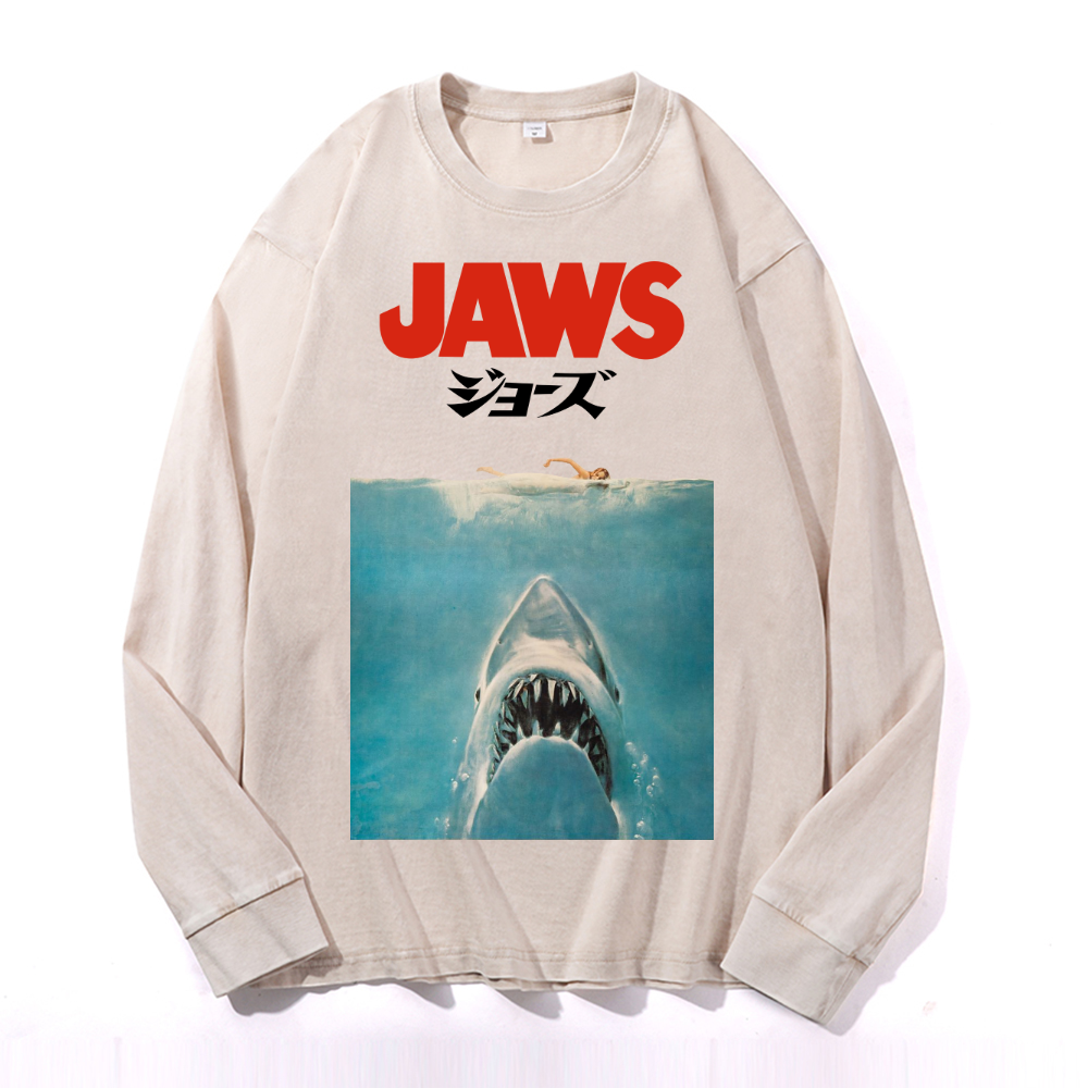 Jaws Shark Vintage Cotton Wash Long-sleeve T-shirt
