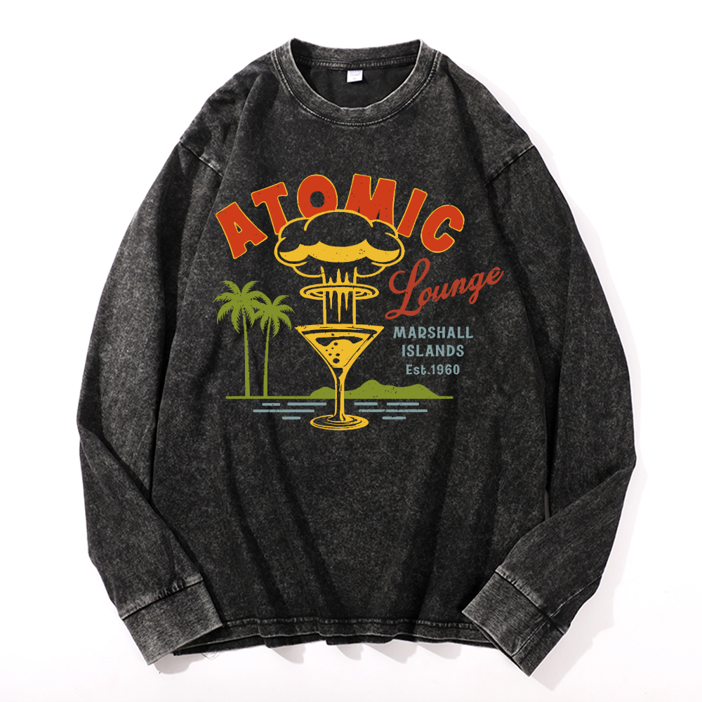 Hiroshima Atomic Marshall Island Vintage Cotton Wash Crewneck Long-Sleeve T-Shirt
