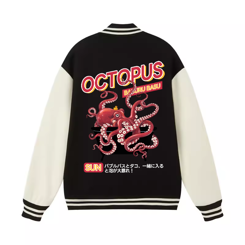Bubble Bath Octopus Vintage Cotton Varsity Jacket