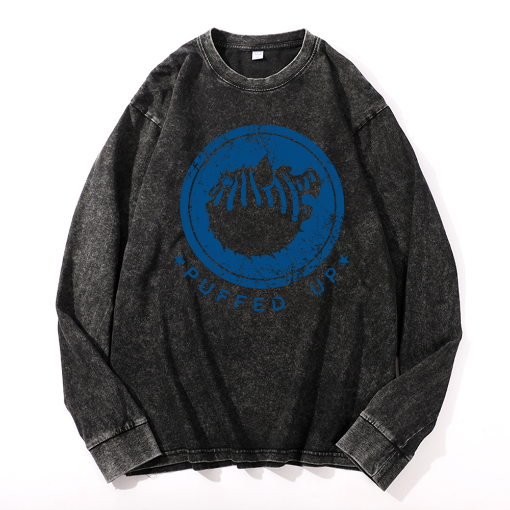 Puffer Fish Vintage Cotton Wash Crewneck Long-Sleeve T-Shirt