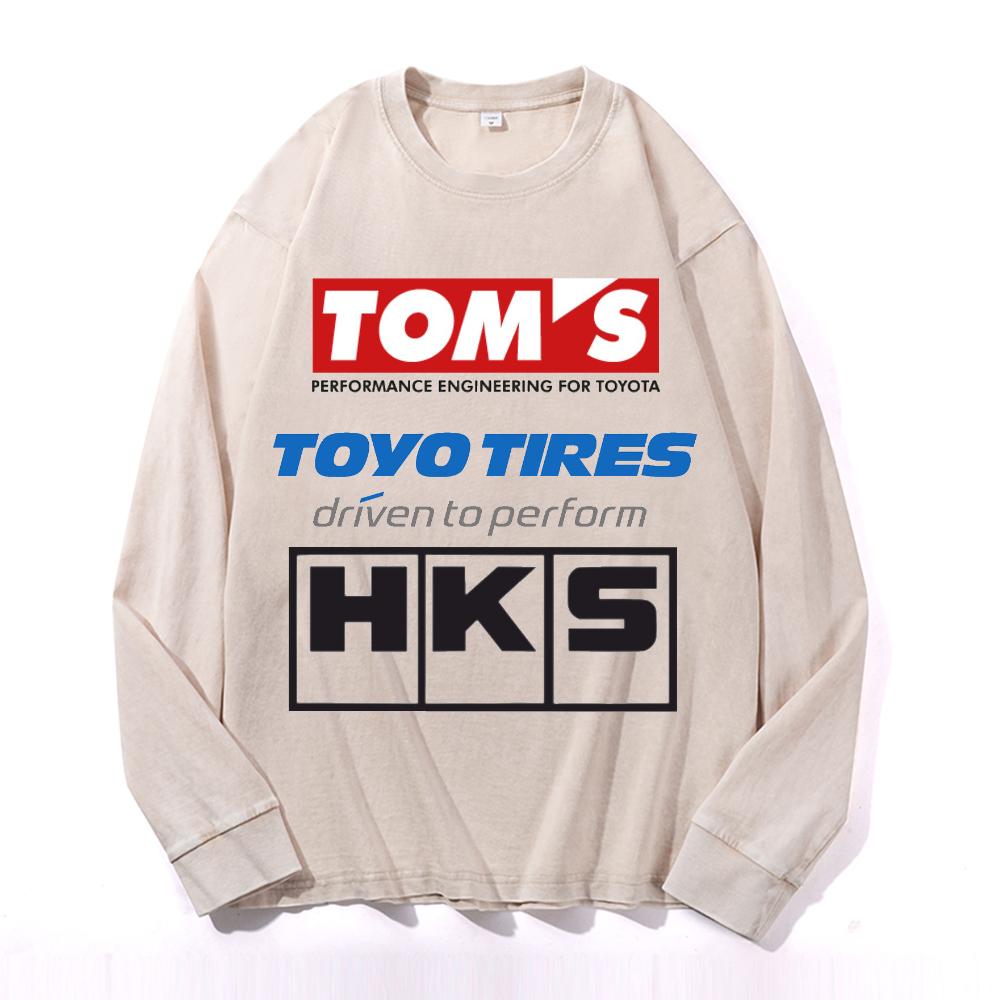 Tom's, Toyo Tires, HKS Vintage Cotton Wash Crewneck Long-Sleeve T-Shirt