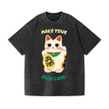 Lucky Cat Vintage Wash Japanese Design T-Shirt