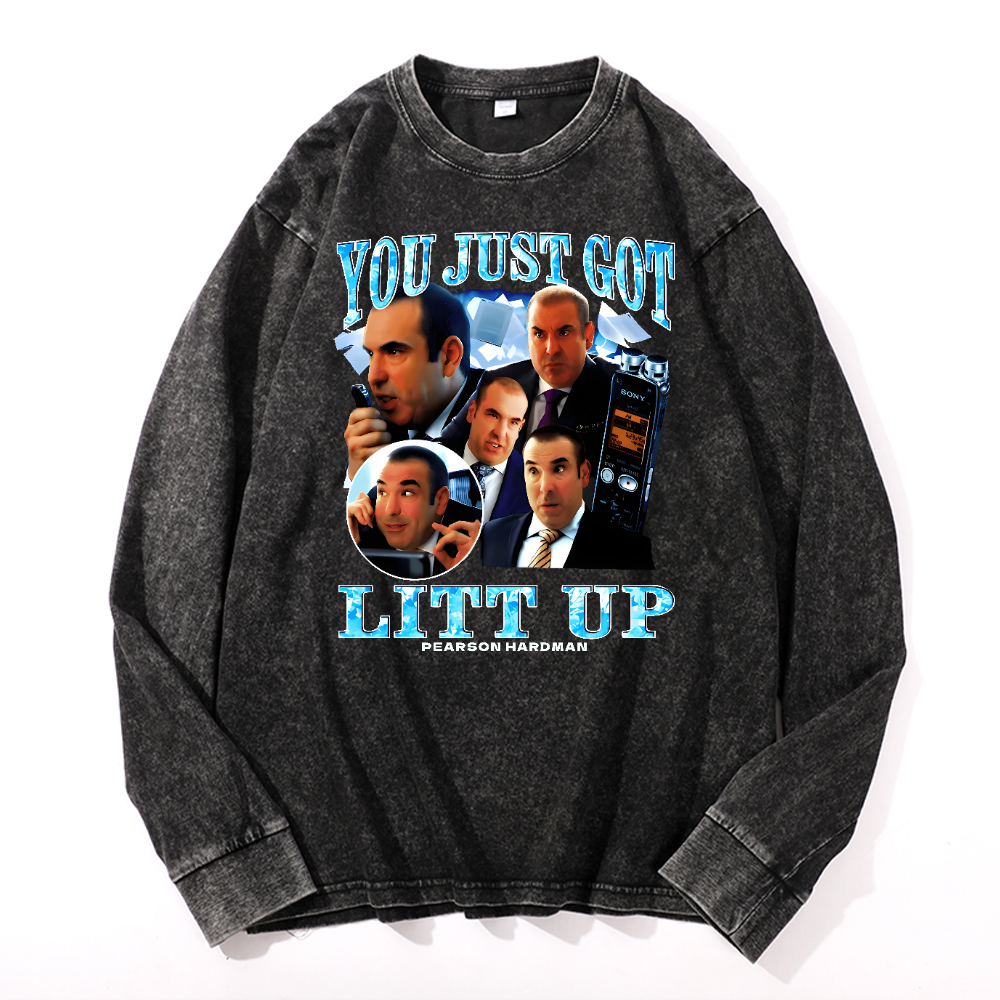 You Just Got Litt Up Vintage Cotton Wash Long-sleeve T-shirt