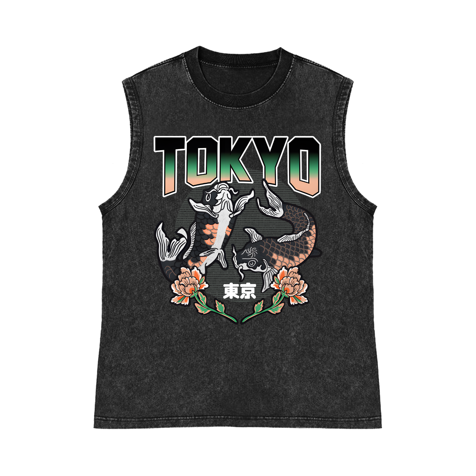 Tokyo Japan Fish Pure Cotton Wash-Dyed Sleeveless Tank Top