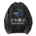 Hiroshima Sturgeon Fish Vintage Cotton Wash Crewneck Long-Sleeve T-Shirt