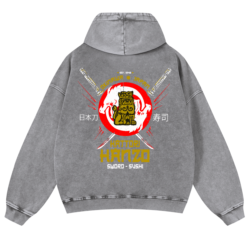 Okinawa Japan Hattori Hanzo Sushi Vintage Washed Cotton Back Art Hoodie