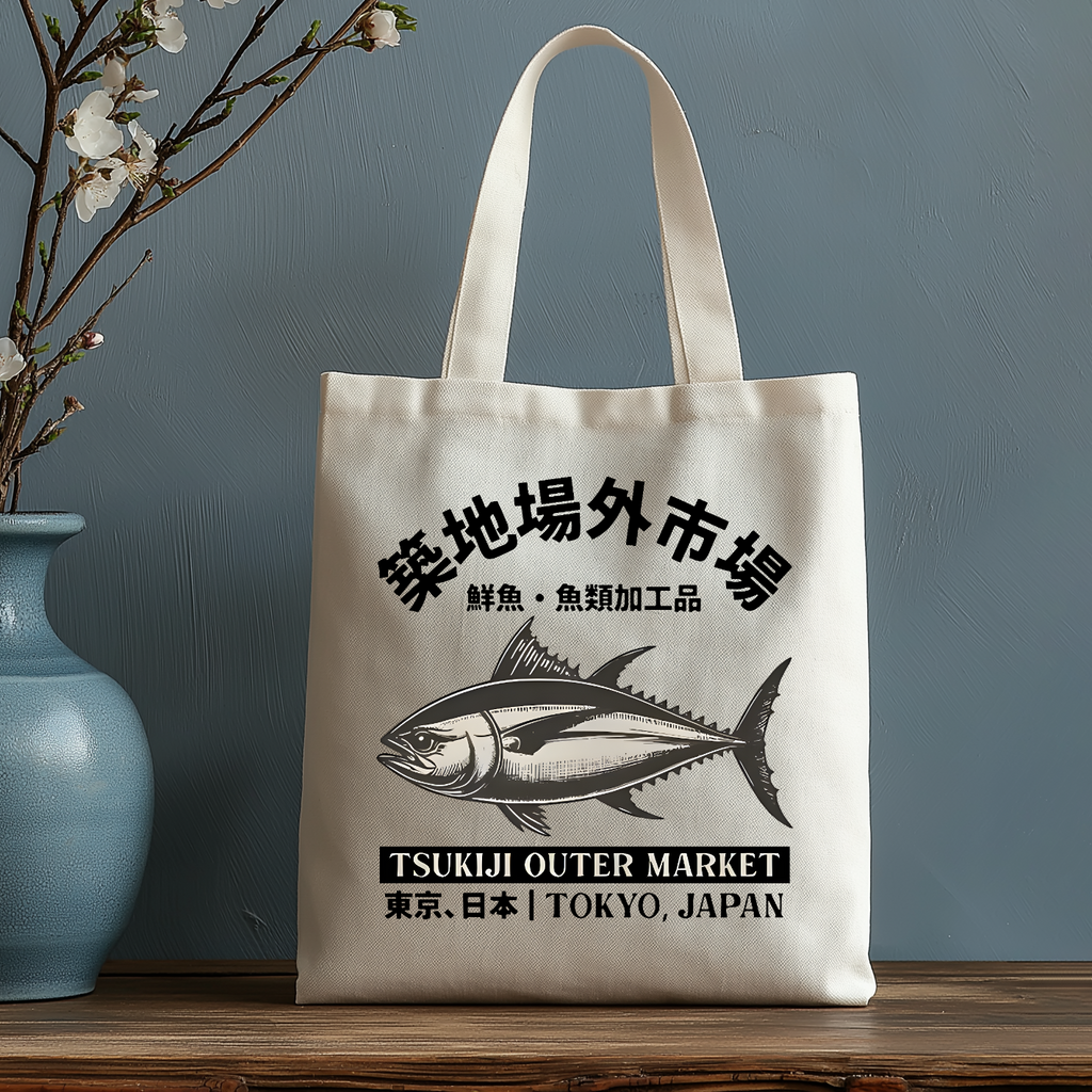 Tsukiji Market Tuna Fish Japanese Style Canvas Tote Bag