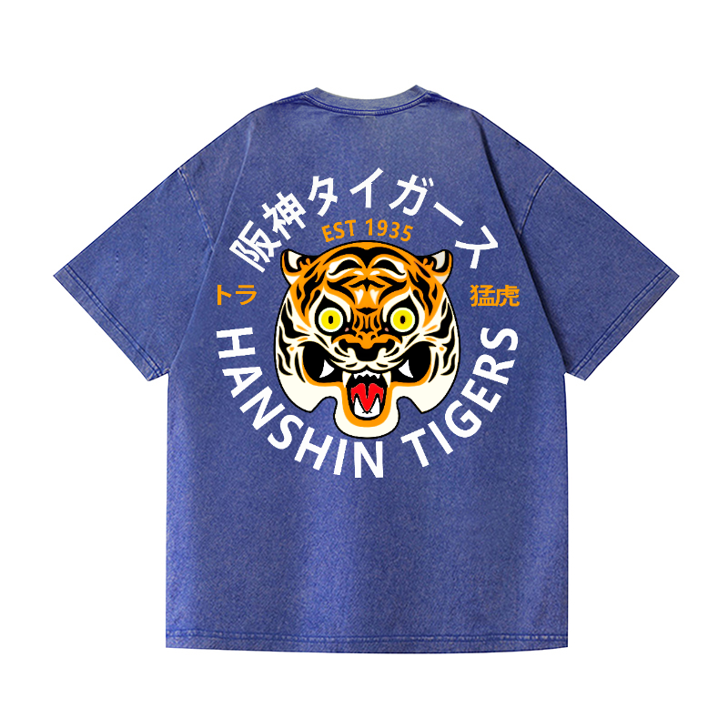 Hanshin Tigers Vintage Wash Japanese Design Back Art T-Shirt