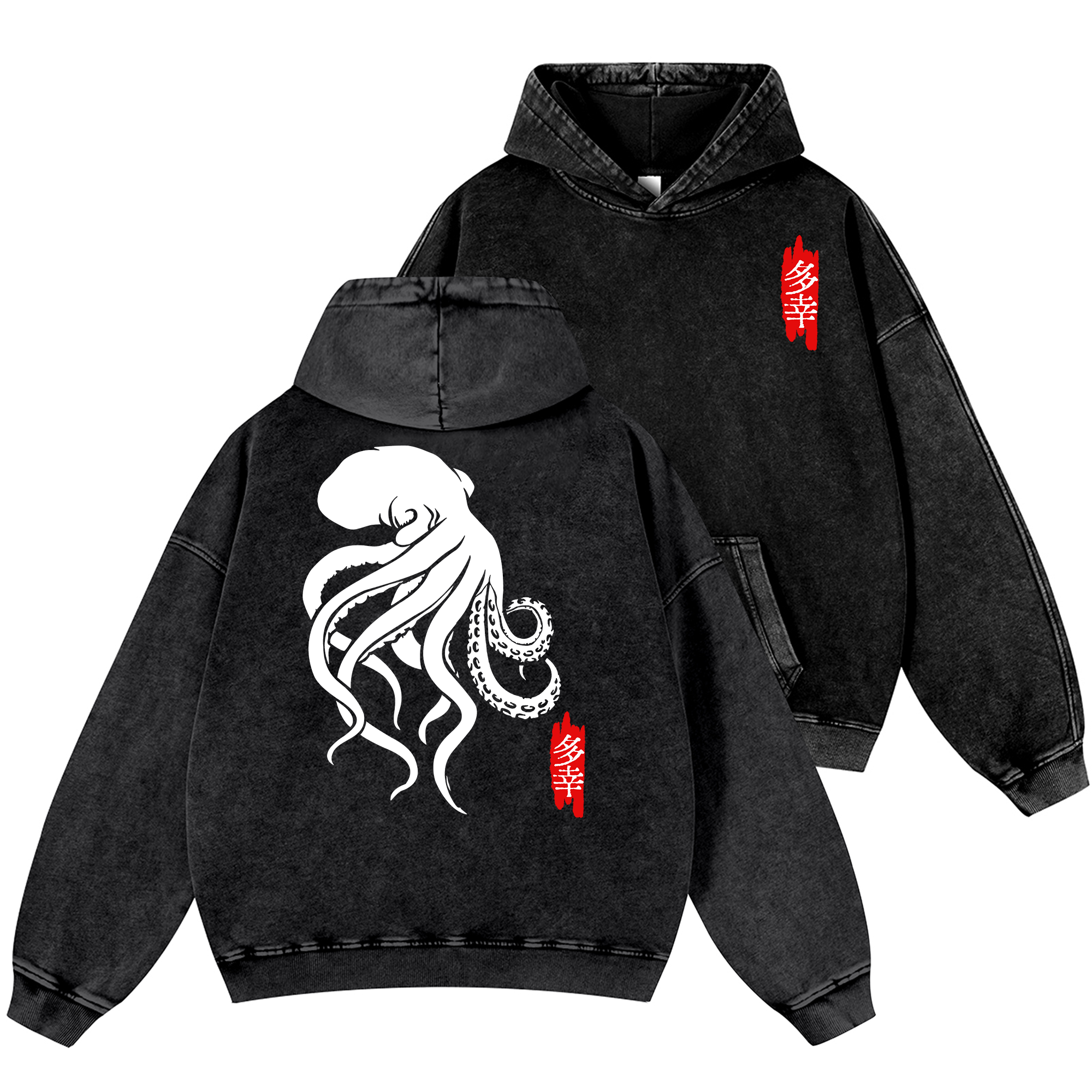 Octopus Vintage Washed Cotton Back Art Hoodie