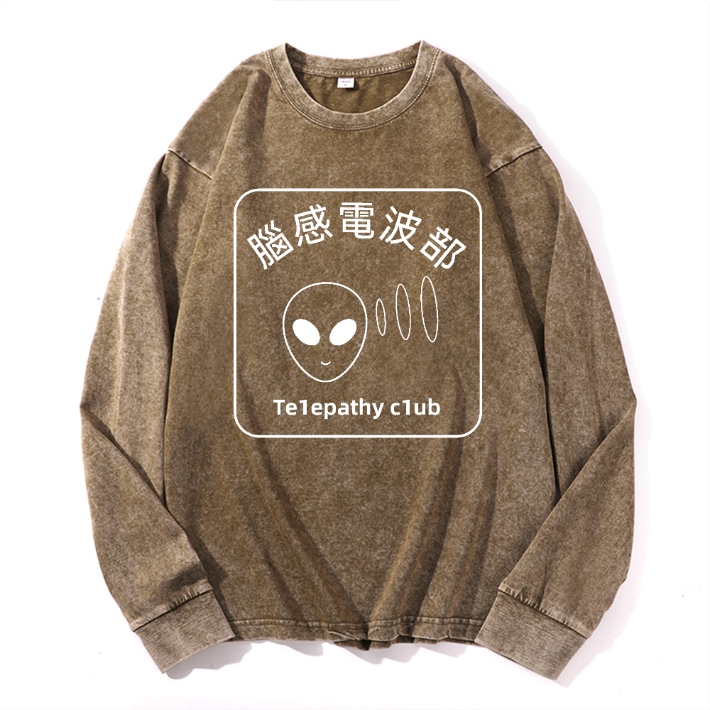Telepathy Club Vintage Cotton Wash Crewneck Long-Sleeve T-Shirt