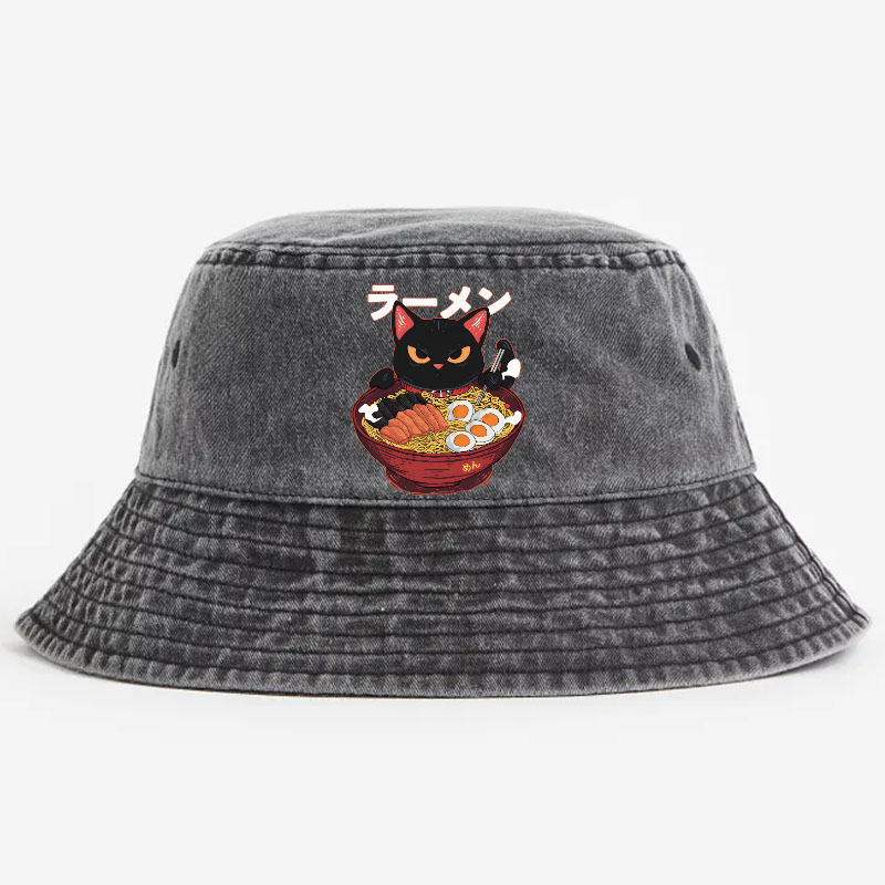 Ramen Cat Vintage 100% Cotton Bucket Hat