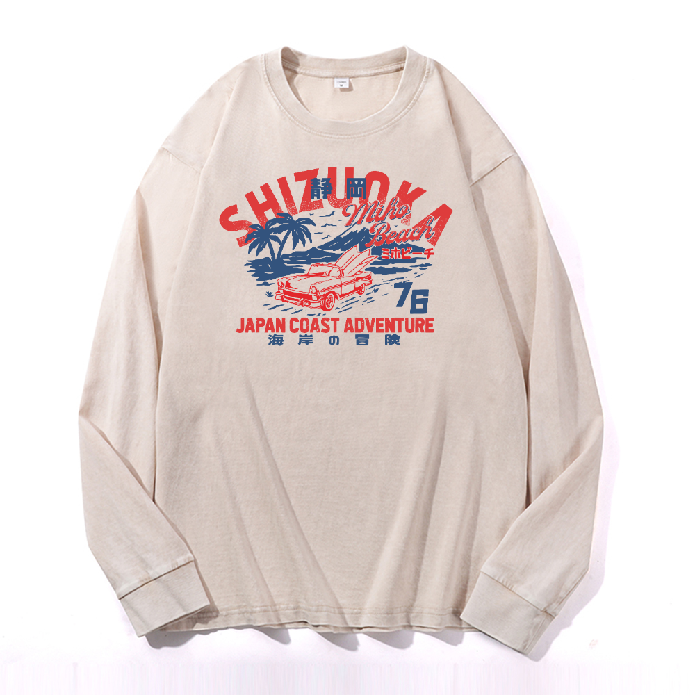 Japan Coast Adventure Vintage Cotton Wash Crewneck Long-Sleeve T-Shirt