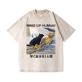 Cat Wake Up Human Vintage Wash Japanese Design T-Shirt