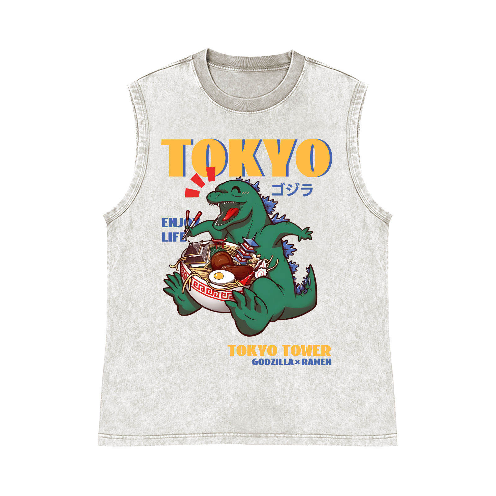 Tokyo Kaiju Ramen Pure Cotton Wash-Dyed Sleeveless Tank Top